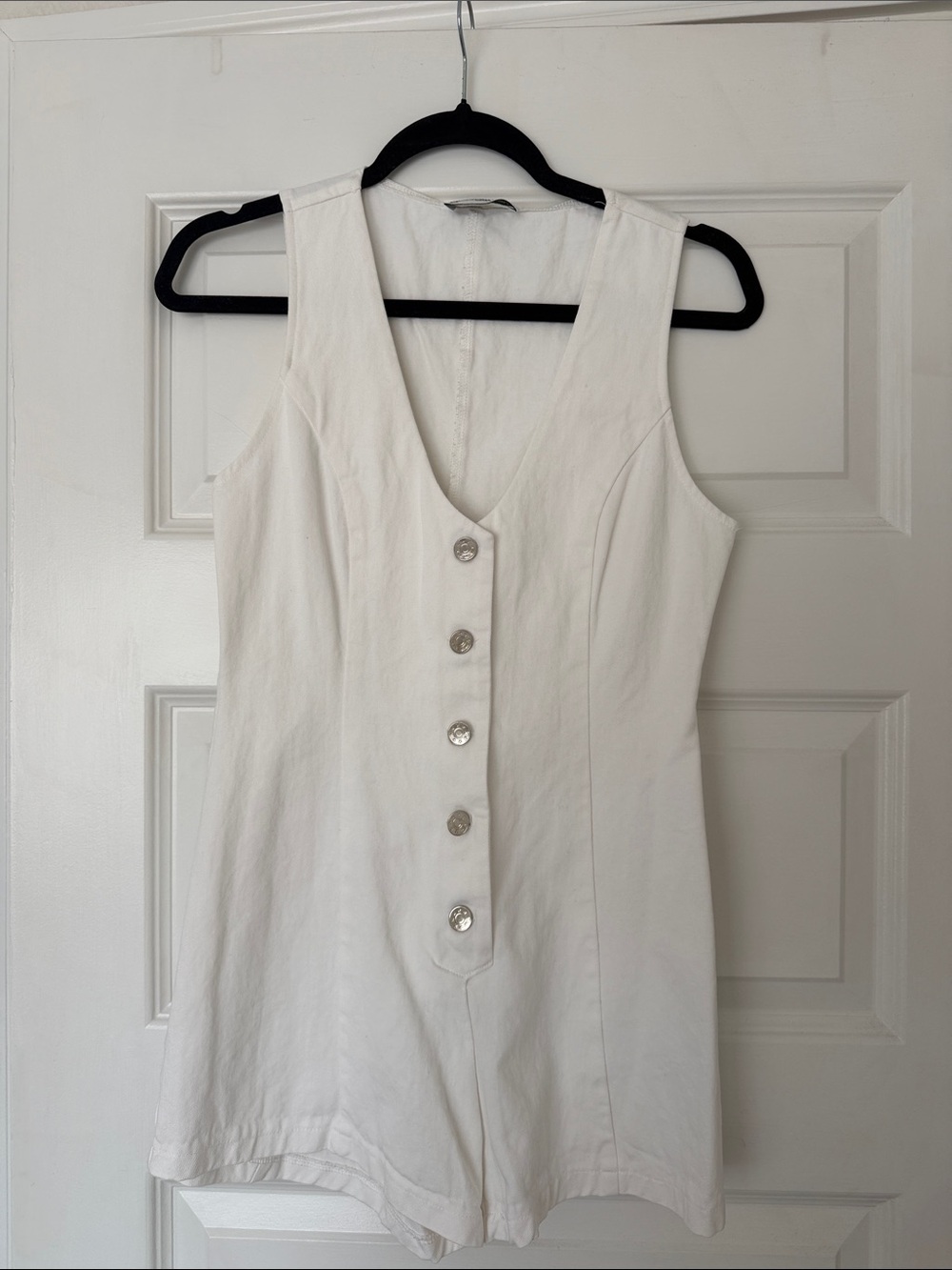 Princess Polly Ivory V-Neck Sleeveless Romper with Silver Buttons